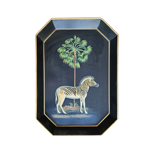 Les Ottomans Rectangular Painted Iron Tray - Menagerie Zebra