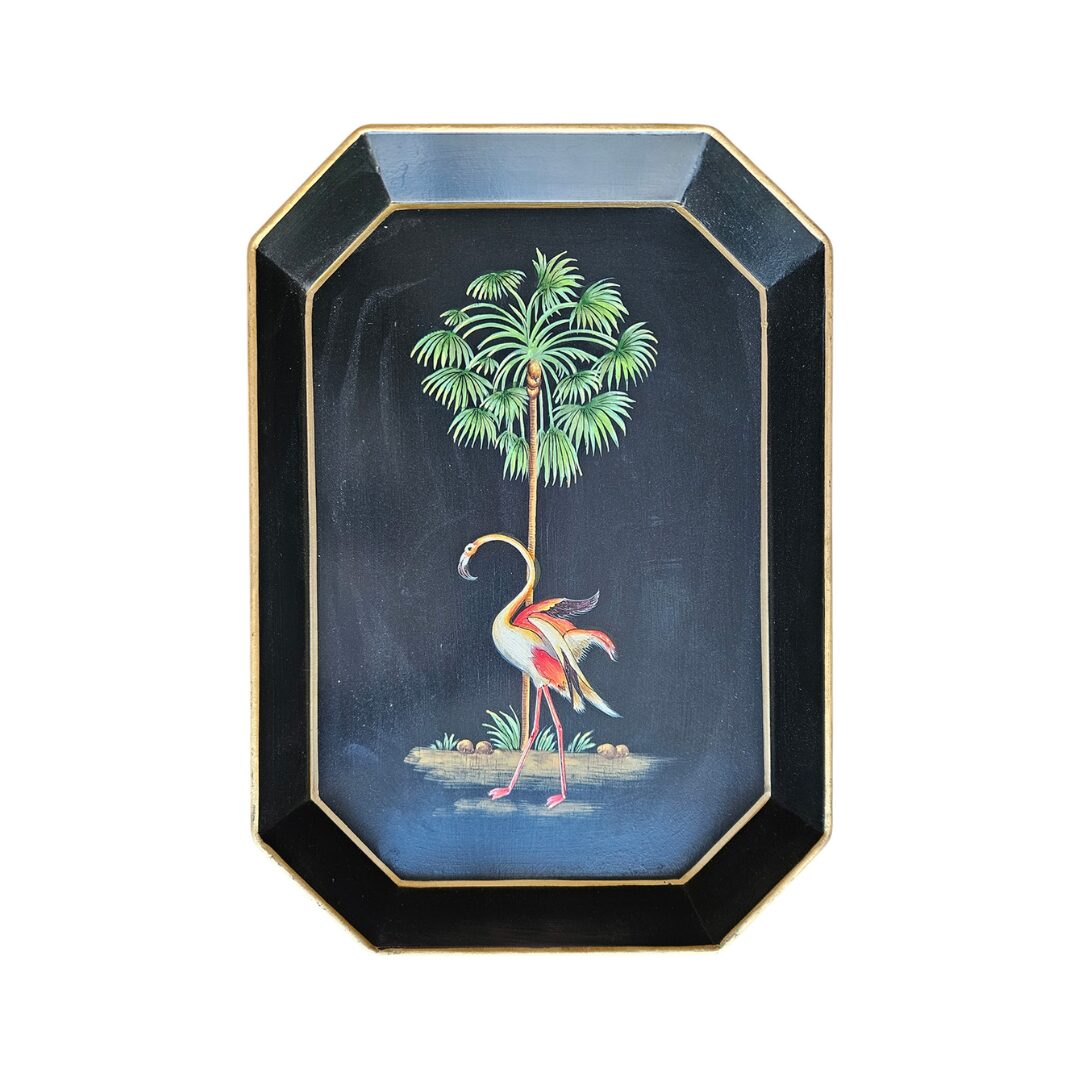 Les Ottomans Rectangular Painted Iron Tray - Menagerie Flamingo