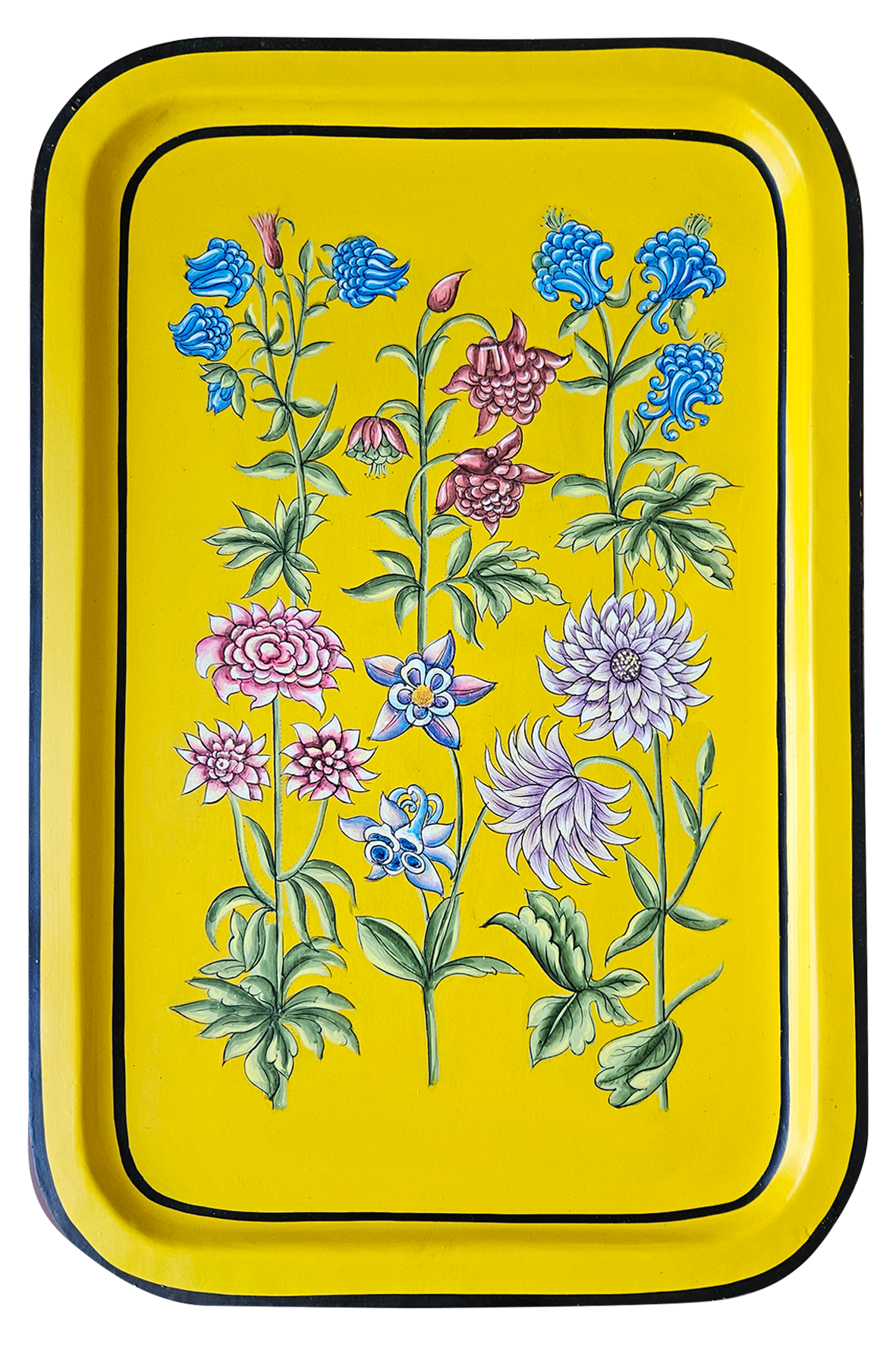 Les Ottomans Rectangular Yellow Painted Iron Tray - Flowers