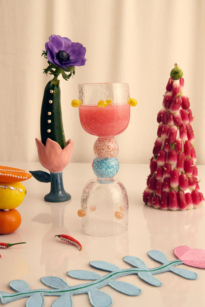 Dotty Yellow & Pink Glass Tumbler