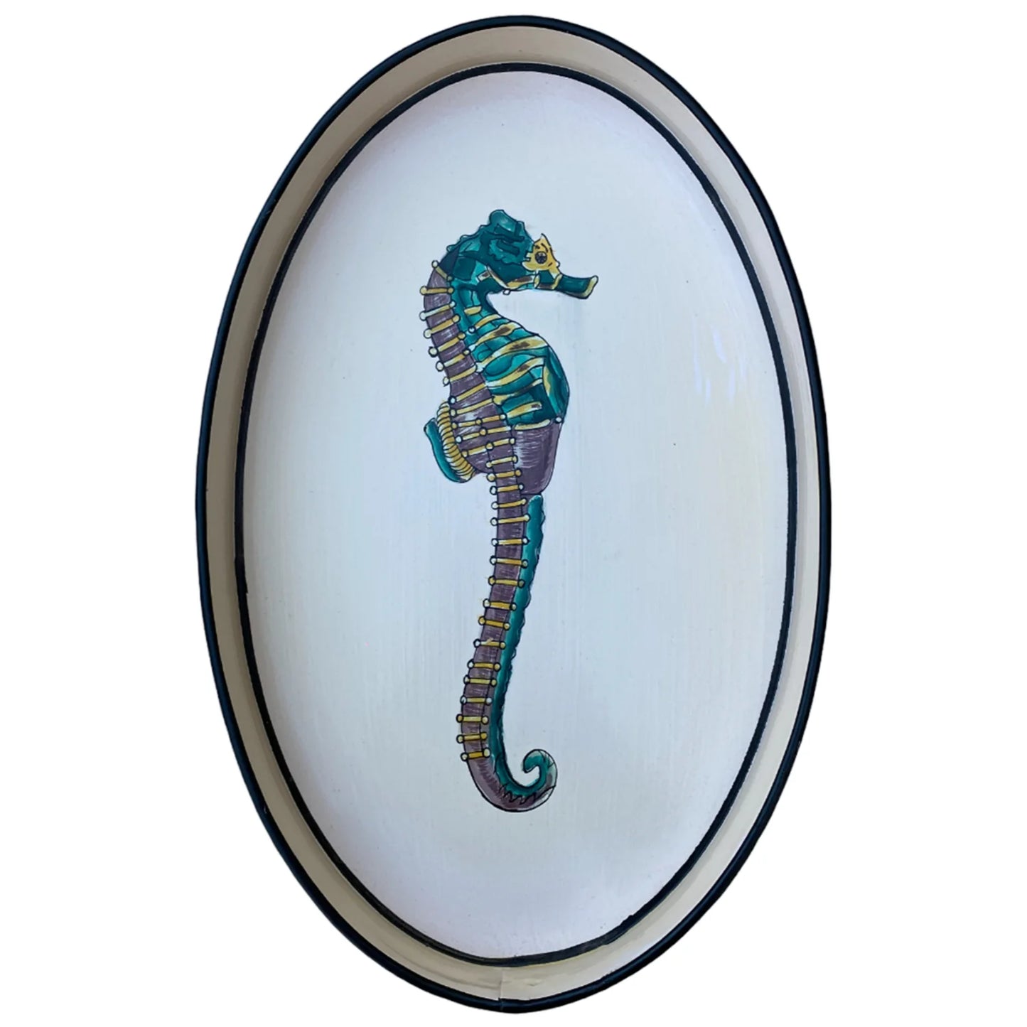 Les Ottomans Oval Painted Iron Tray - Seahorse