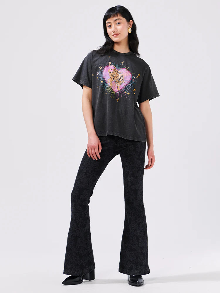 Hayley  Menzies Cherry Blossom Laser Print Flare Jeans