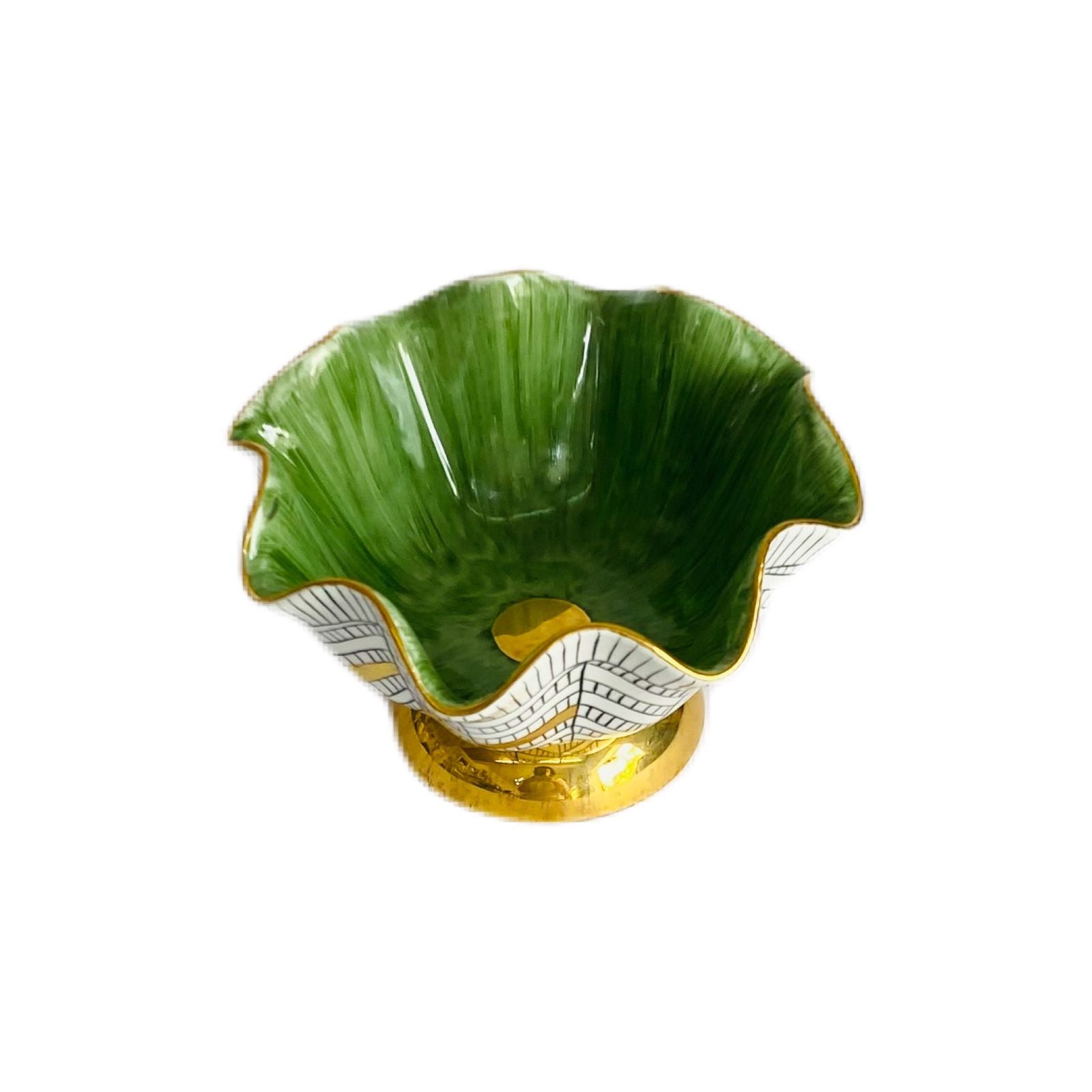 Hand Painted Porcelain Pedestal Zig Zag Big Bowl