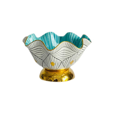 Hand Painted Porcelain Pedestal Zig Zag Big Bowl