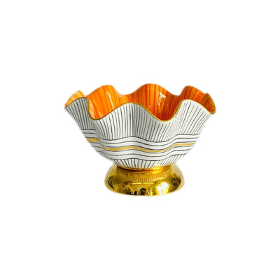 Hand Painted Porcelain Pedestal Zig Zag Big Bowl