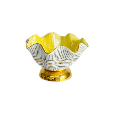 Hand Painted Porcelain Pedestal Zig Zag Big Bowl