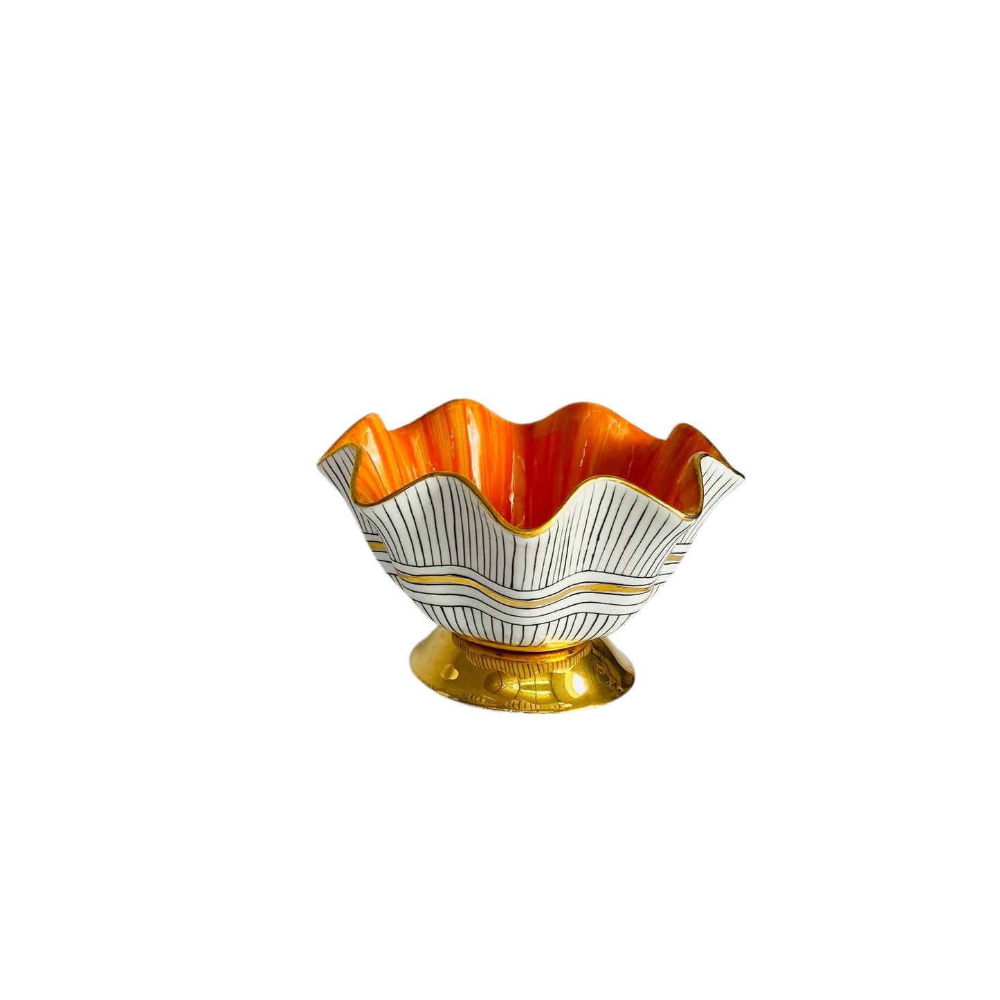 Hand Painted Porcelain Pedestal Zig Zag Small Bowl