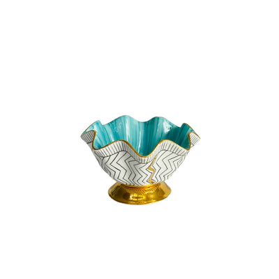 Hand Painted Porcelain Pedestal Zig Zag Small Bowl
