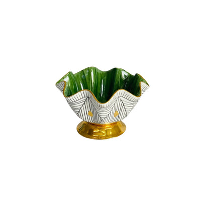 Hand Painted Porcelain Pedestal Zig Zag Small Bowl