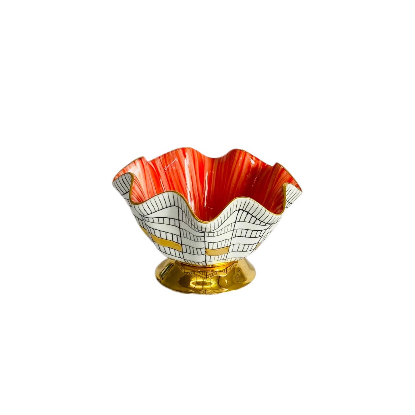 Hand Painted Porcelain Pedestal Zig Zag Small Bowl