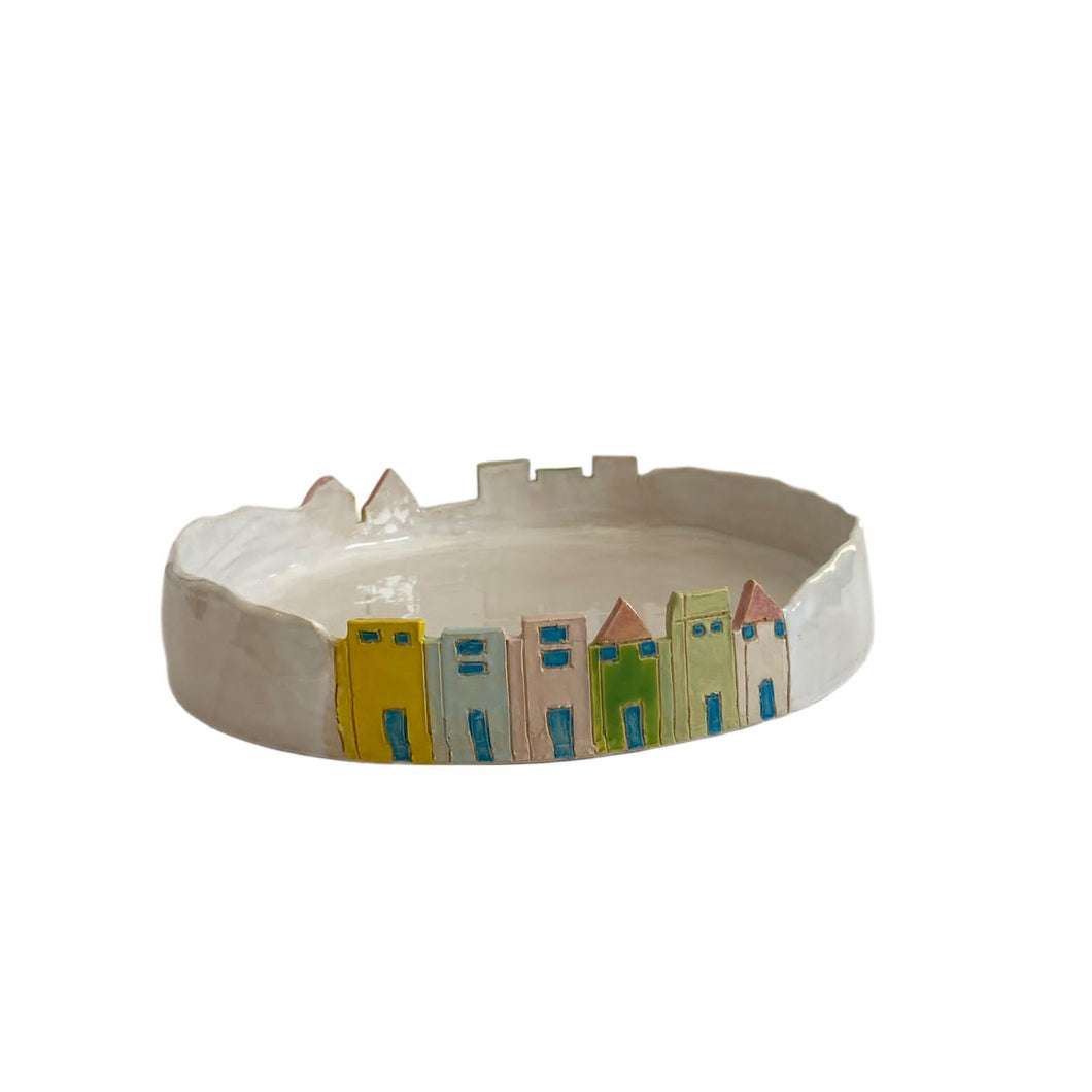 Ceramic Medium Round Platter - Houses