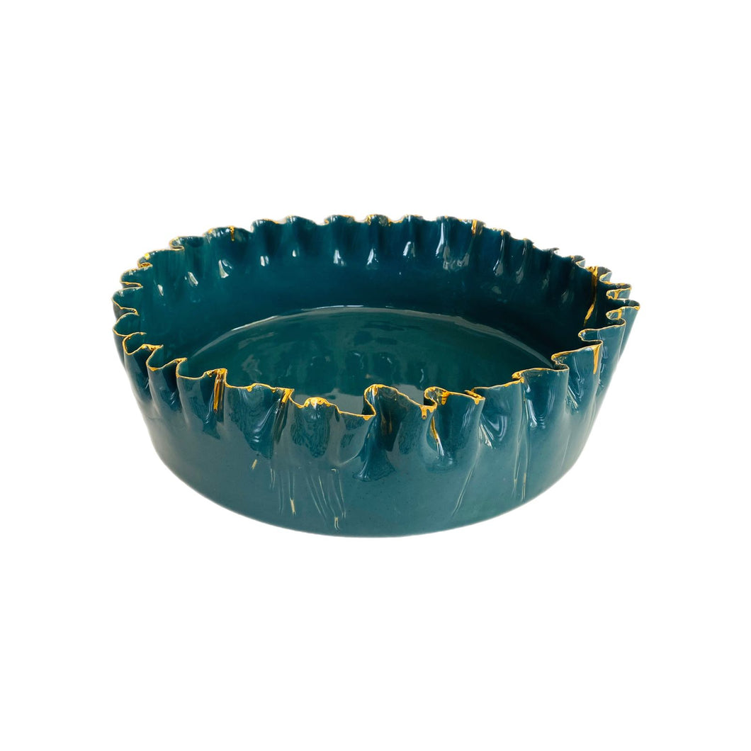 Marylynn Massoud & Rasha Nawam Ceramics XLarge Fluffy Bowl- Dark Blue with Gold Rim