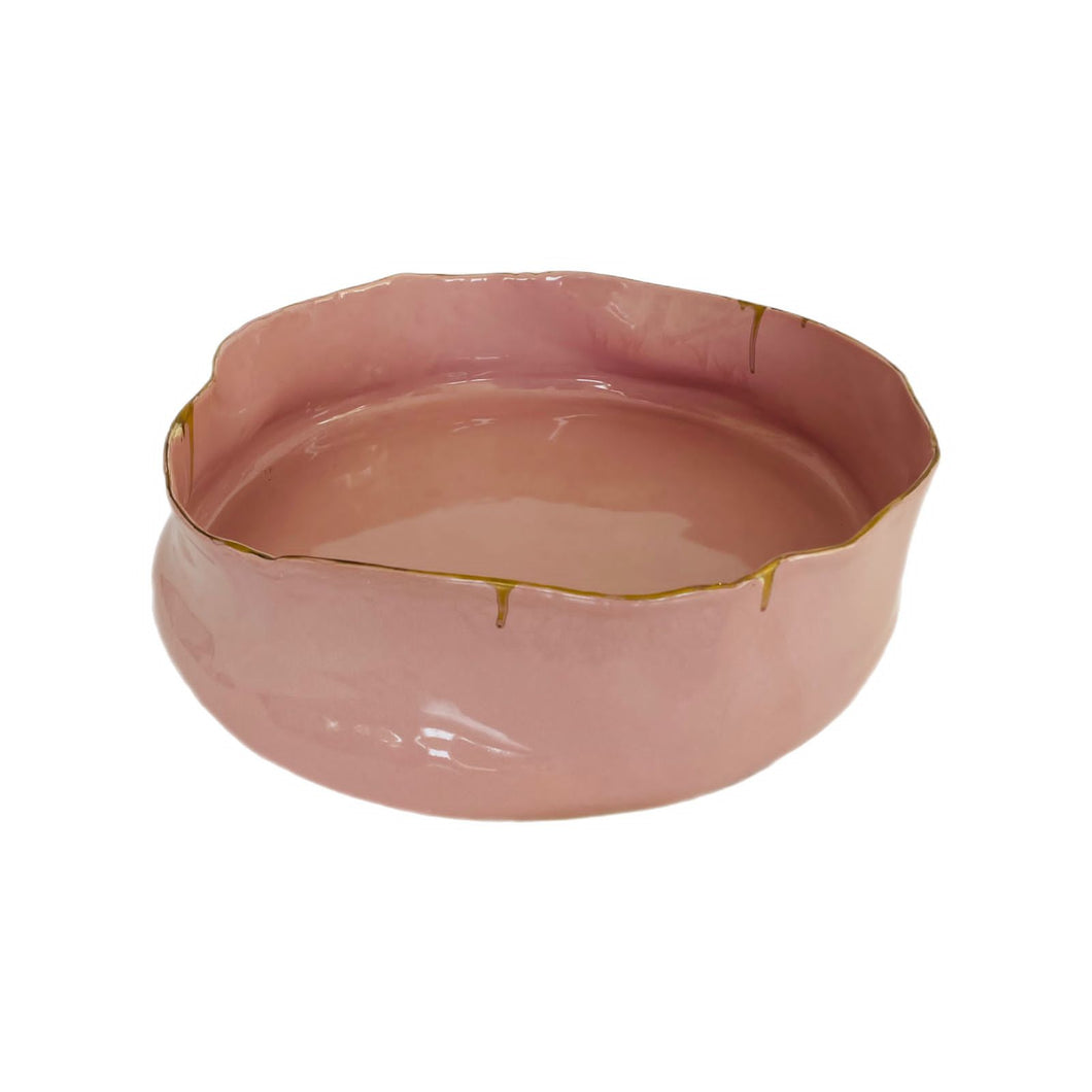 Marylynn Massoud & Rasha Nawam Ceramics Large Serving Bowl- Pink with Gold Rim