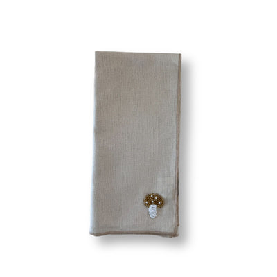 Mushroom Beaded Linen Napkin