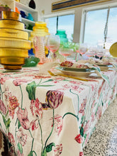 Load image into Gallery viewer, Tulip Linen Tablecloth in Red &amp; Pink
