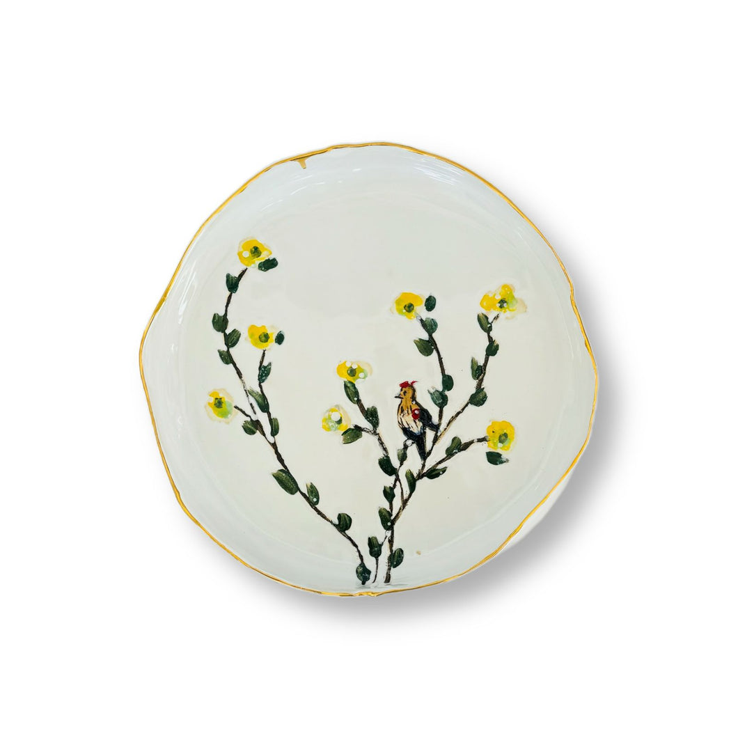 Marylynn Massoud & Rasha Nawam Ceramics Painted Medium Serving Platter- White with Gold Rim