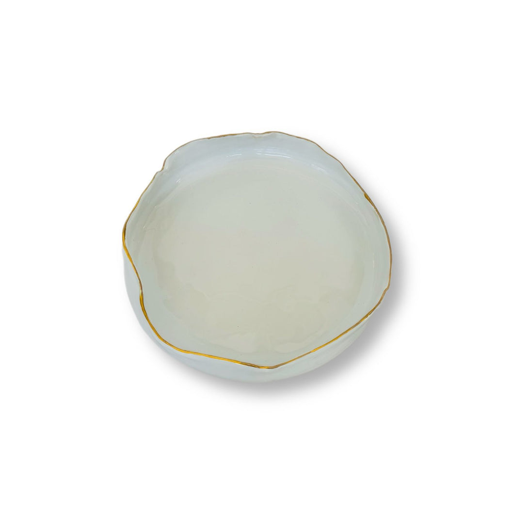 Marylynn Massoud & Rasha Nawam Ceramics Small Serving Platter- White with Gold Rim