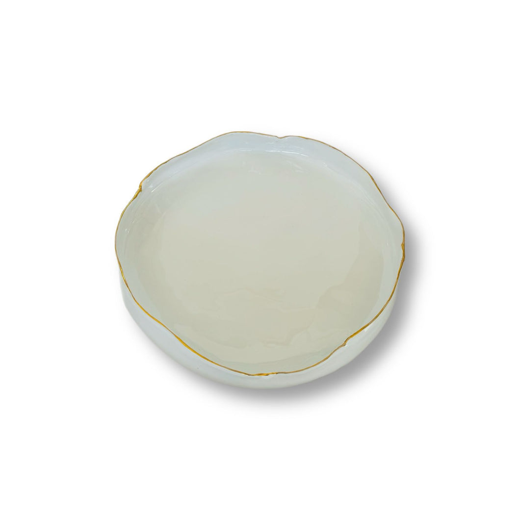 Marylynn Massoud & Rasha Nawam Ceramics Large Serving Platter- White with Gold Rim