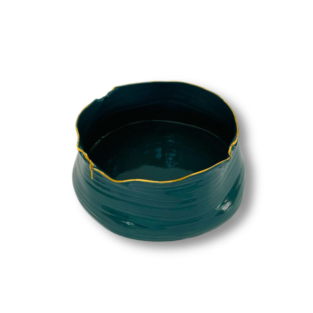 Marylynn Massoud & Rasha Nawam Ceramics Small Serving Bowl - Dark Blue with Gold Rim