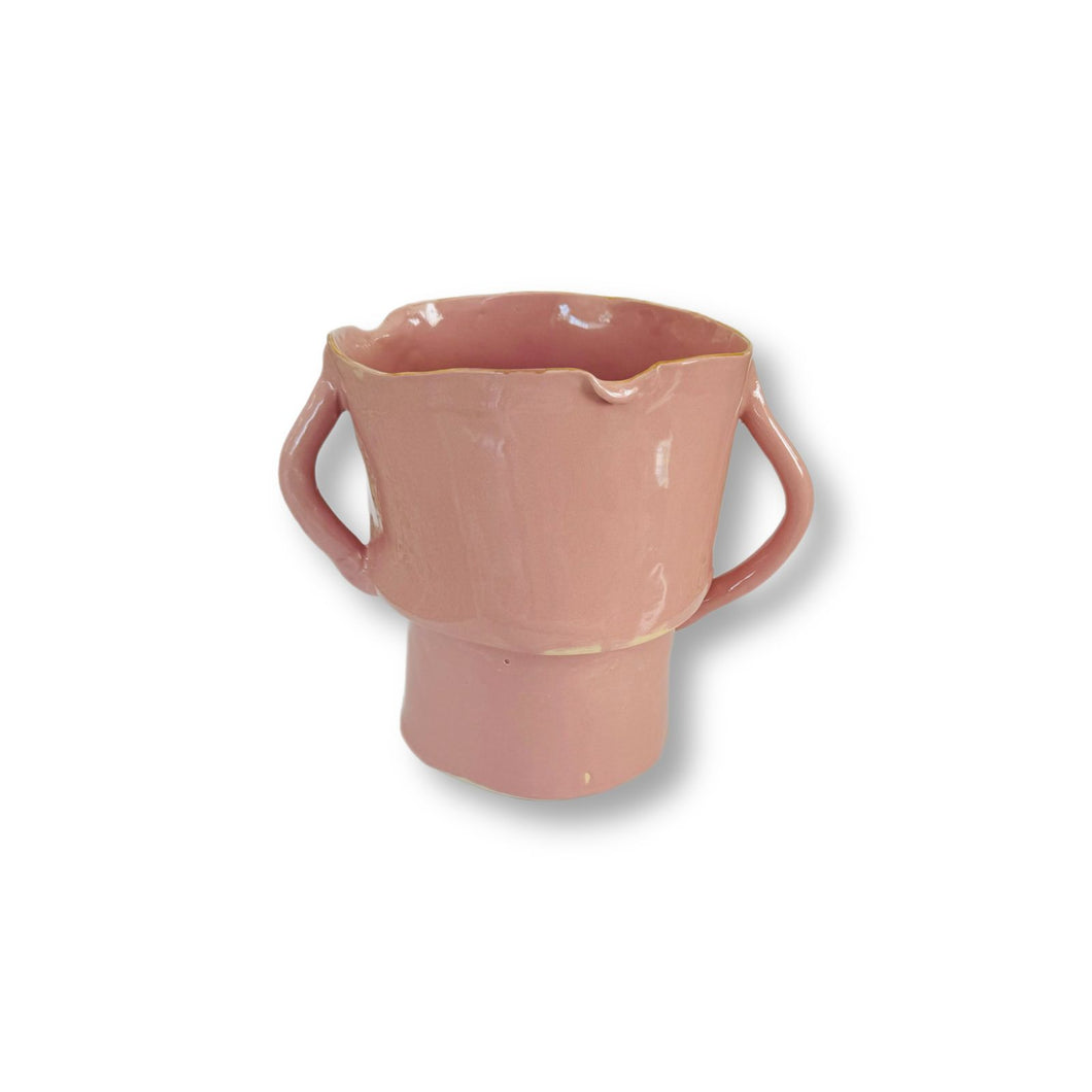 Marylynn Massoud & Rasha Nawam Ceramics Elevated Tureen Pot with Handles- Pink with Gold Rim