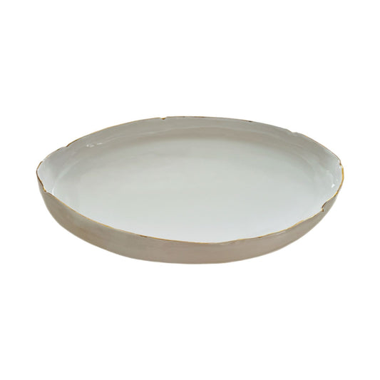 Marylynn Massoud & Rasha Nawam Ceramics Serving Oval Platter Medium - White with Gold Rim