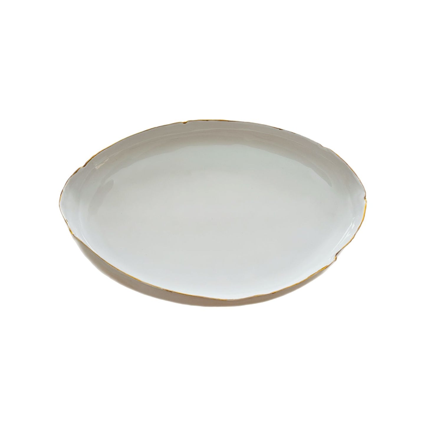 Marylynn Massoud & Rasha Nawam Ceramics Serving Oval Platter Medium - White with Gold Rim