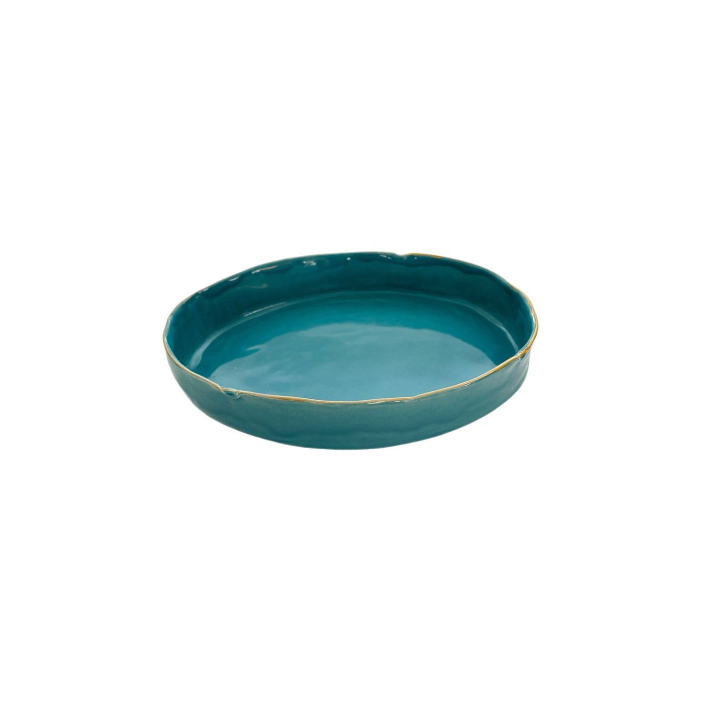 Marylynn Massoud & Rasha Nawam Ceramics Small Oval Serving Platter- Blue with Gold Rim