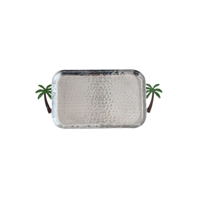 Tray.Aluminium with Palm Tree Handles - Silver