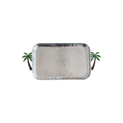 Tray.Aluminium with Palm Tree Handles - Silver