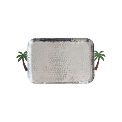 Tray.Aluminium with Palm Tree Handles - Silver