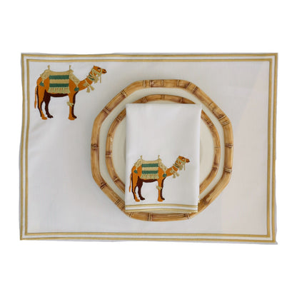 Camel Napkin Green & Gold