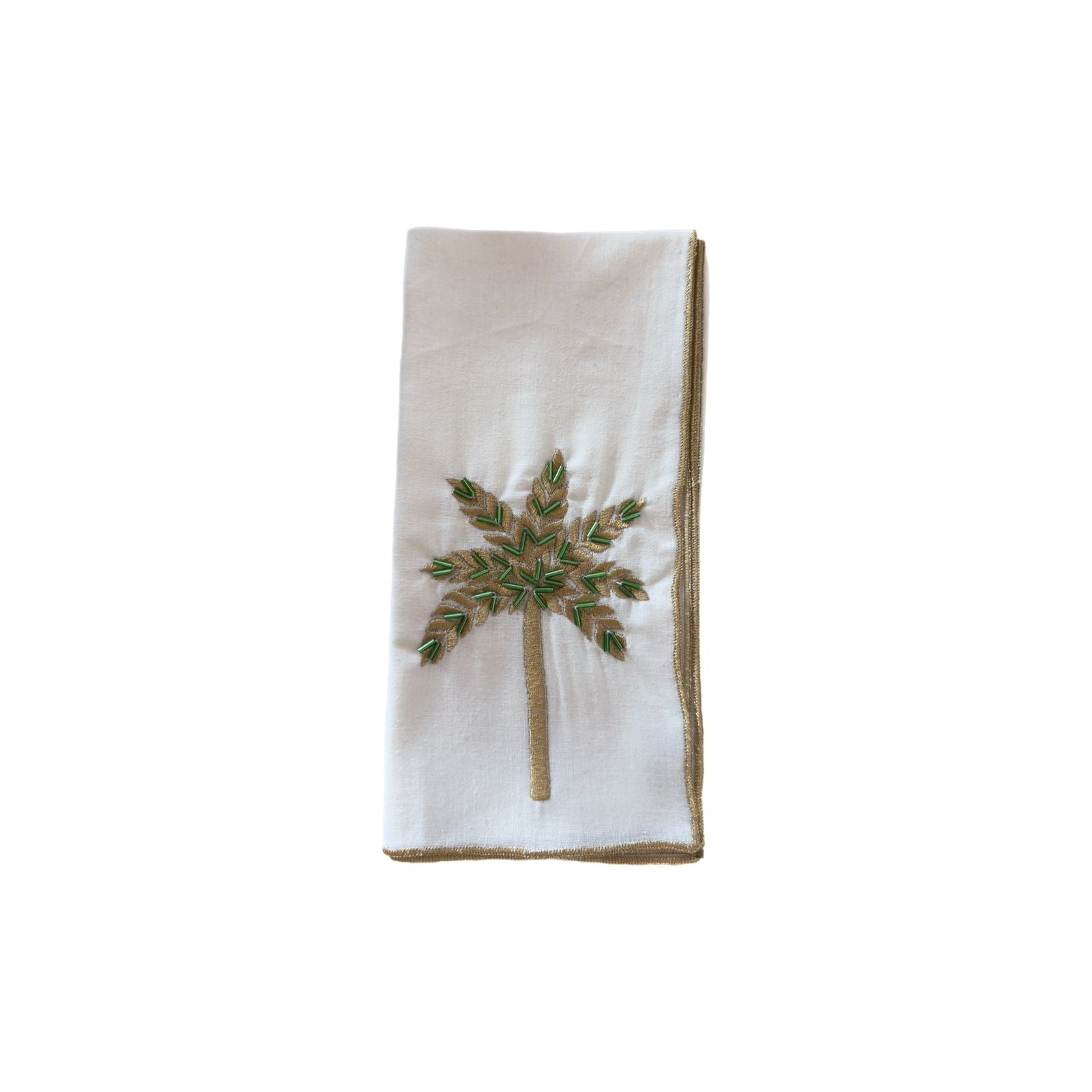 A Table Beaded Linen Napkin White - Palm Tree