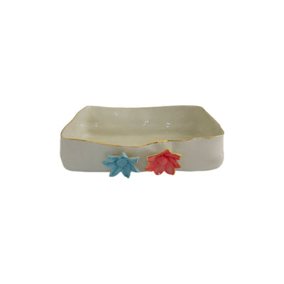 Rectangular Ceramic Platter with Flowers