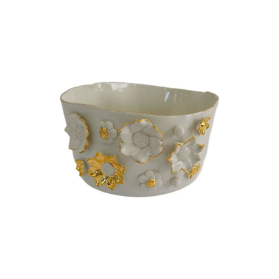 Ceramic Bowl with Gold Flowers