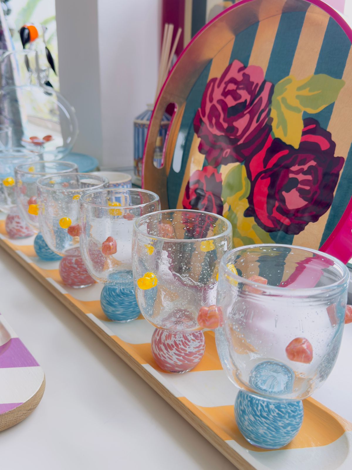 Dotty Blue & Pink Glass Tumbler