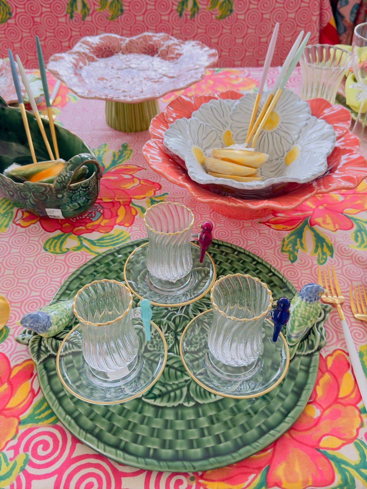 Oval Ceramic Basket Green