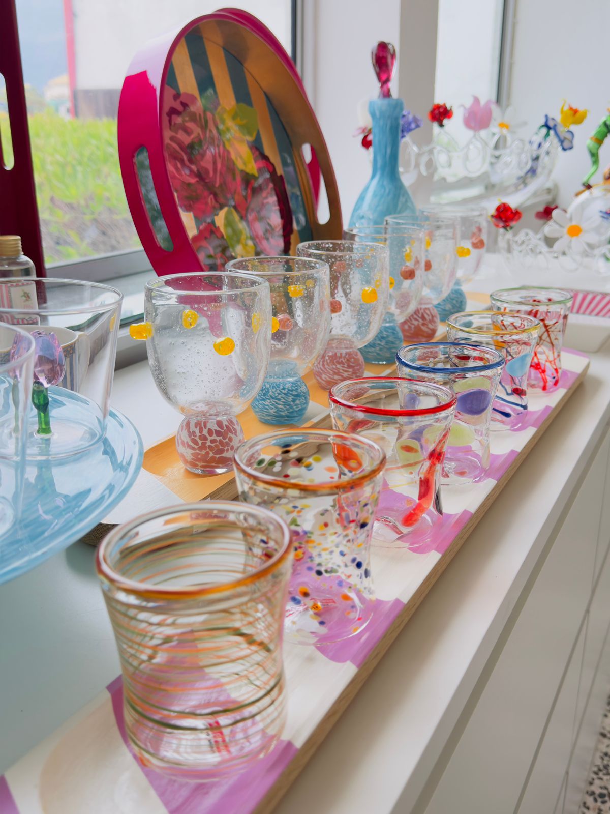 Dotty Blue & Pink Glass Tumbler