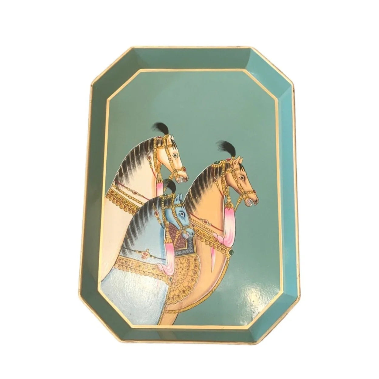 Les Ottomans Rectangular Painted Iron Tray - Horses