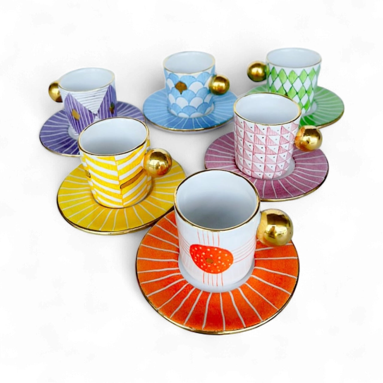 Geo Multicolored Coffee Coffee Cups Set of 6