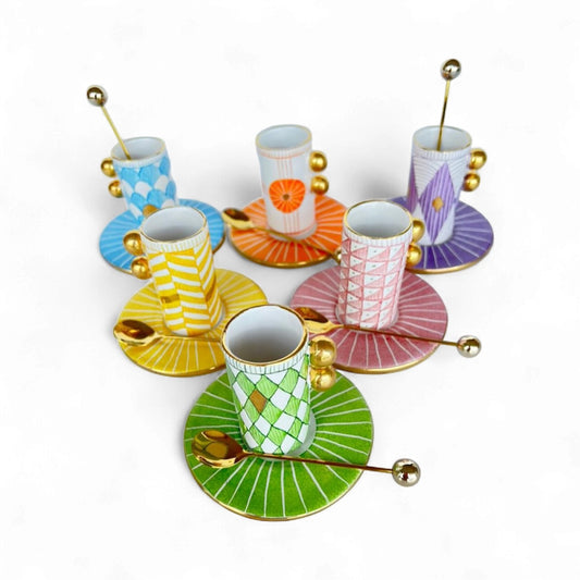 Sphere Tube Multicolored Coffee Cups Set of 6