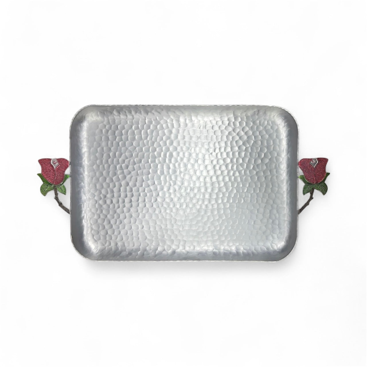 Tray.Aluminium with Rose Handles - Silver