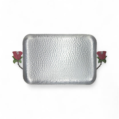 Tray.Aluminium with Rose Handles - Silver