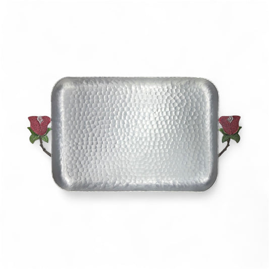 Tray.Aluminium with Rose Handles - Silver