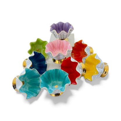 Hand Painted Porcelain Pedestal Zig Zag Small Bowl