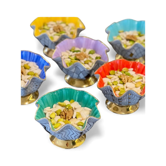 Hand Painted Porcelain Pedestal Zig Zag Big Bowl