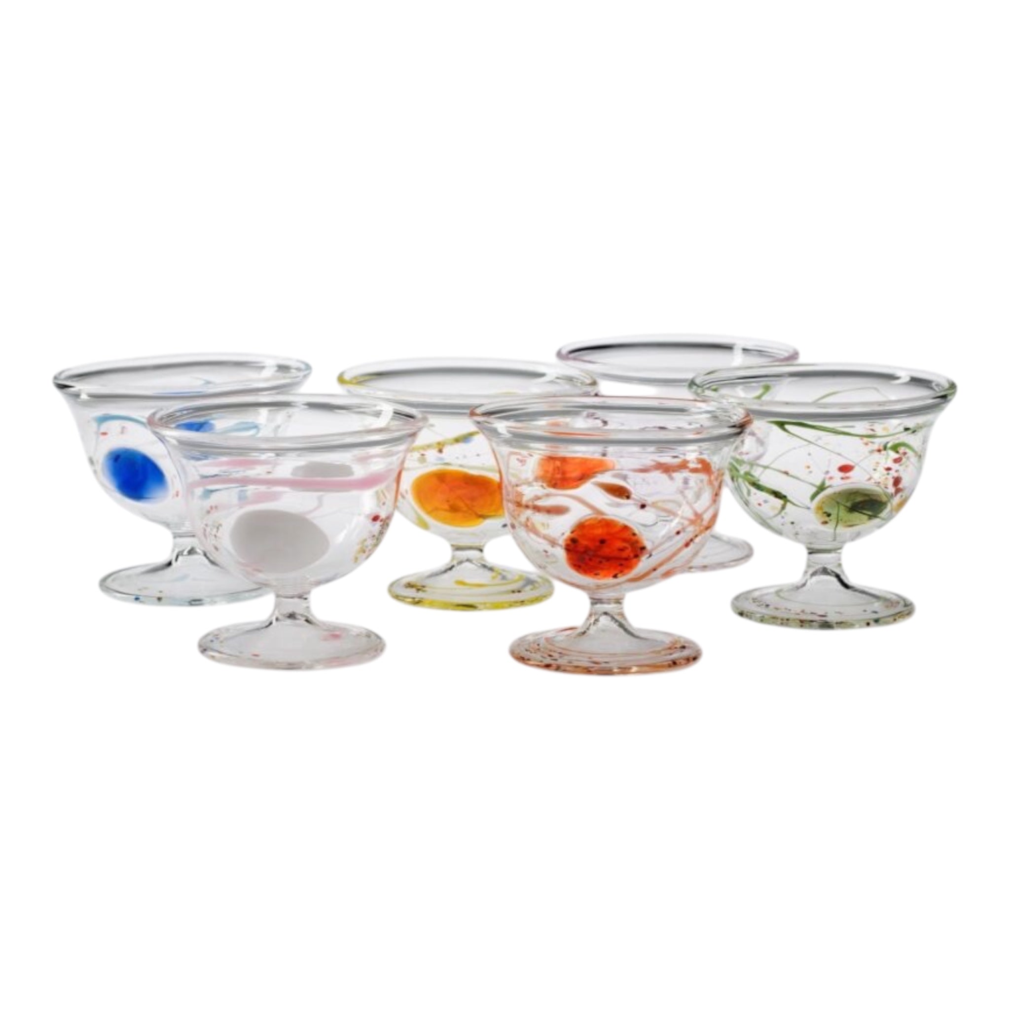 Handblown Murano Ice Cream Bowls Multicolored - Set of 6
