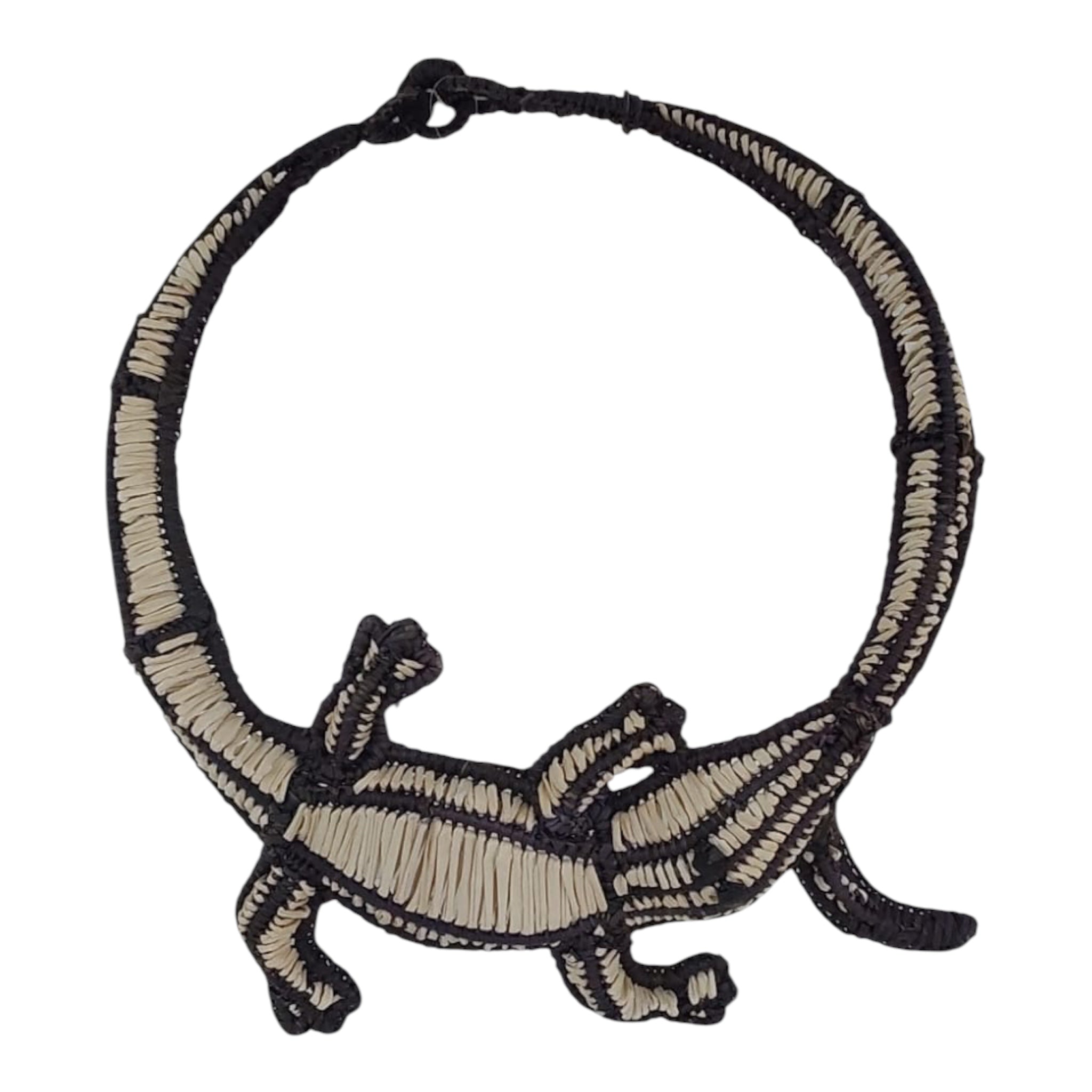 Crocodile Choker Necklace - Black & Natural