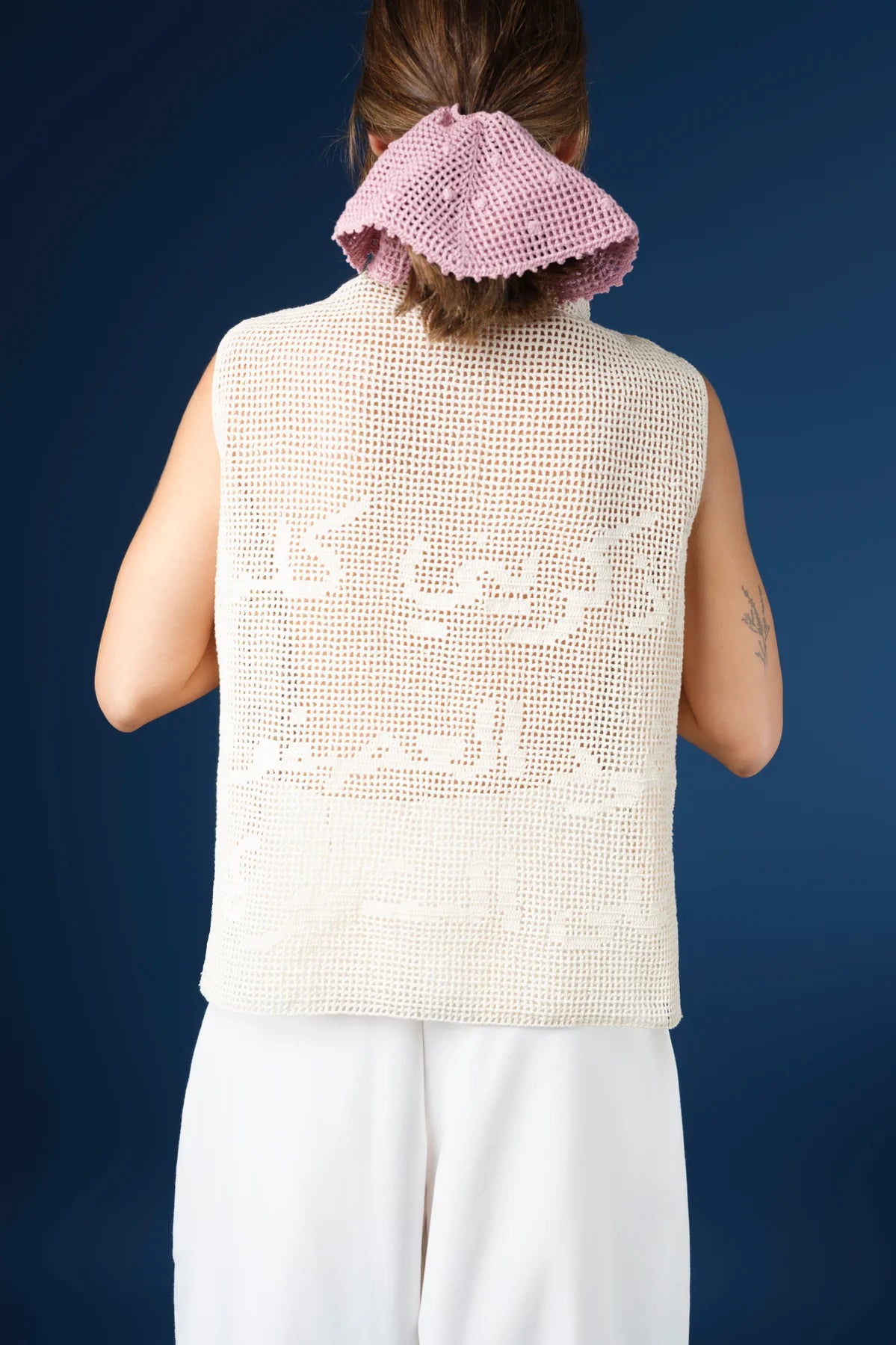 Salim Azzam Crochet Top Singing Birds Beige