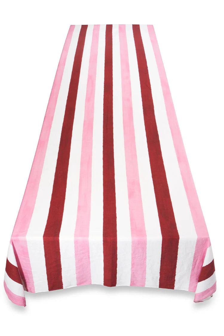 Stripe Linen Tablecloth - Pink. Red & White