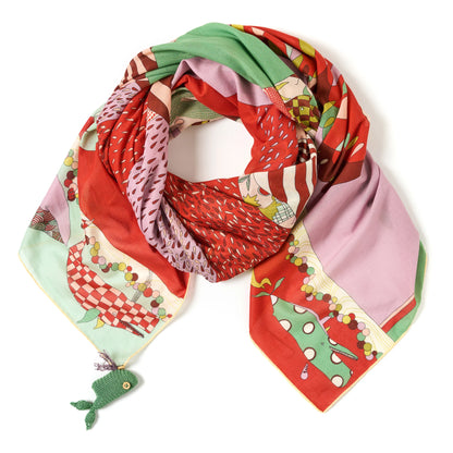 Song of the Deep Cotton Scarf - 137x137 cm